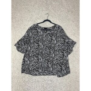 Ryan Wythe Blouse Womens 3X Black White Leaf Print Short Sleeve Flowy Top Mature